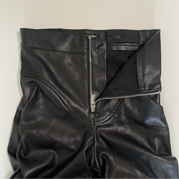 Maniere De Voir Tacked Vegan Leather Flared Trousers High Waist Pant Black 0 - Picture 11 of 16
